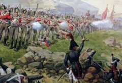 British First Foot Guards at the Battle of Barossa or Chiclana fought on 5th March 1811 in the Peninsular War: picture by Richard Simkin