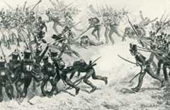 British infantry attacking at the Battle of Barossa or Chiclana fought on 5th March 1811 in the Peninsular War