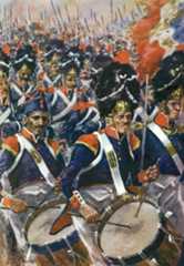 French infantry advancing at the Battle of Barossa or Chiclana fought on 5th March 1811 in the Peninsular War: picture by R. Granville Baker