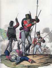 Sergeant Masterson of the 87th Regiment taking the Eagle of the French 8th of the Line at the Battle of Barossa or Chiclana fought on 5th March 1811 in the Peninsular War: picture by Hamilton Smith