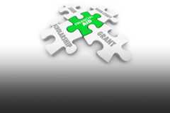 Illustration depicting a puzzle of funding sources with Financial Aid at its core.