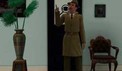 The Sims 3 Ambitions Private Investigator Career Guide - Introductory shot - a mid-level Investigator uniform and the frosted door