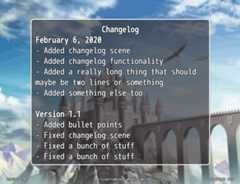 The changelog window showing some changes between versions