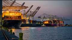 Boats at a seaport during dusk.