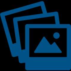 A blue icon of a set of photographs.