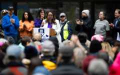 CTC-L-Chicago-Hands-Off-rally-10022.jpg April Verrett, president of Service Employees International Union, speaks at a large rally at Chicago's Daley Plaza at a "Hands Off" protest and march on April 5, 2025. (Audrey Richardson/Chicago Tribune)