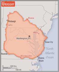 <p>about the size of Virginia and West Virginia combined; slightly smaller than the state of Washington</p>