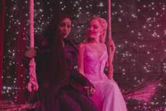 This image released by Universal Pictures shows Cynthia Erivo, left, and Ariana Grande in a scene from “Wicked for Good.” (Universal Pictures)