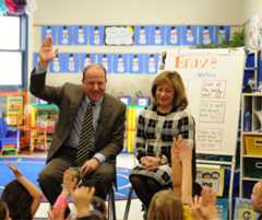 Governor Polis and Lt. Governor Primavera in a School