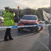 Police have confirmed that two cars and a pedestrian were involved in the crash at the Tesco store on Hamble Lane, Burseldon