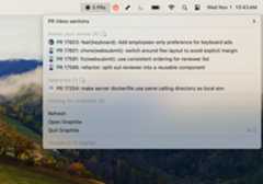 Desktop notification from Graphite showing 5 PRS with the drop-down box listing details to what "needs your review"