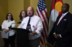  Denver Public School Board Treasurer Scott Esserman addresses members of the media from the podium during a press conference in the downtown DPS headquarters to address a whistle blower allegation on August 3, 2023 in Denver Colorado. (Photo By Kathryn Scott/Special to The Denver Post)