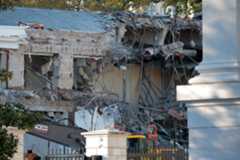 The facade of the East Wing of the White House is demolished by work crews on October 20, 2025 in Washington, DC. The demolition is part of U.S. President Donald Trump’s plan to build a ballroom reportedly costing $250 million on the eastern side of the White House. (Photo by Kevin Dietsch/Getty Images)