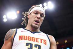 Aaron Gordon (32) of the Denver Nuggets exits the game due to injury in the first quarter of the game against the Houston Rockets at Toyota Center on November 21, 2025 in Houston, Texas. (Photo by Kenneth Richmond/Getty Images)