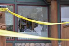 A damaged window at the CommonSpirit Primary Care Center in Evergreen on Friday, Feb. 13, 2026. (Photo by Hyoung Chang/The Denver Post)