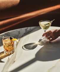 two drinks sitting on a table
