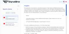 Screenshot of Signal0ne page showing search criteria and related insights.