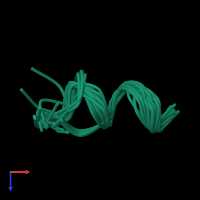 PDB entry 1qyt coloured by chain, ensemble of 21 models, top view.