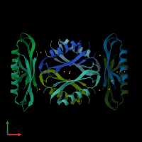 PDB entry 2fk3 coloured by chain, front view.
