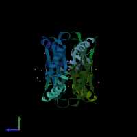 PDB entry 2fk3 coloured by chain, side view.