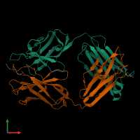 PDB entry 2r0w coloured by chain, front view.