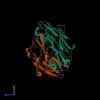 PDB entry 2r0w coloured by chain, side view.