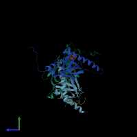 PDB entry 3sv1 coloured by chain, side view.