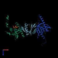 PDB entry 3sv1 coloured by chain, top view.