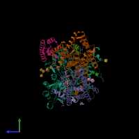 PDB entry 6iyc coloured by chain, side view.
