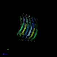PDB entry 6shs coloured by chain, side view.