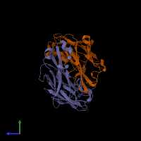 PDB entry 7ow1 coloured by chain, side view.