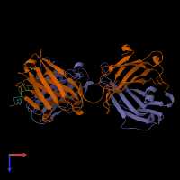 PDB entry 7ow1 coloured by chain, top view.
