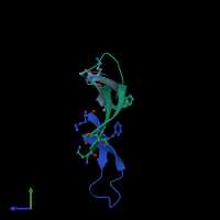 PDB entry 7u4p coloured by chain, side view.