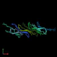 PDB entry 7y8q coloured by chain, ensemble of 10 models, front view.