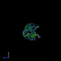 PDB entry 7y8q coloured by chain, ensemble of 10 models, side view.