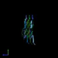 PDB entry 8kf3 coloured by chain, side view.