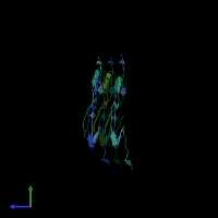 PDB entry 8kf6 coloured by chain, side view.