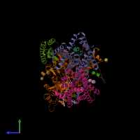PDB entry 8x52 coloured by chain, side view.