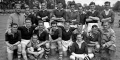 Eamonn Young, third from left, with the Cork team that played Carlow in a challenge football match at the Cork Athletic Grounds in 1945.