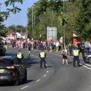 Protesters outside the Brook Hotel in Bowthorpe.