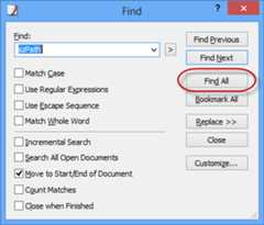 Find All in the Find dialog box