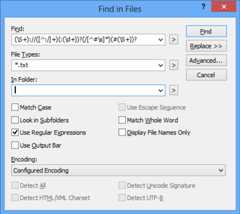 Find in Files dialog box