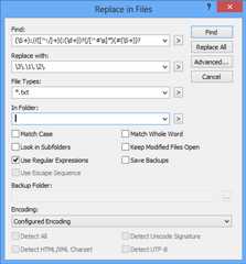 Replace in Files dialog box