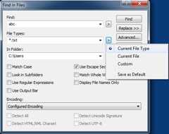 File Types drop-down list