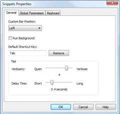 Snippets Properties General tab