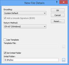 The Initial Folder text box was added to the New File Details dialog box