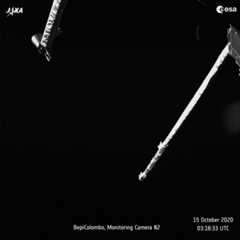 Figure 32: This sequence of 64 images was captured by Monitoring Camera 2 onboard the Mercury Transfer Module from 40 minutes before until 15 minutes after closest approach of 10,720 km from Venus. The images were taken every 52 seconds. The camera provides black-and-white snapshots in 1024 x 1024 pixel resolution (image credit: ESA/BepiColombo/MTM, CC BY-SA 3.0 IGO)