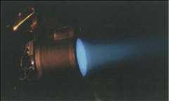 Figure 98: Photo of the QinetiQ T6 thruster in a firing test (image credit: QinetiQ)