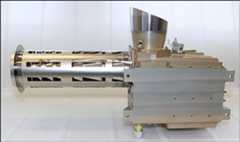 Figure 74: Photo of the MERTIS flight model, the housing is ~180 x 180 x 130 mm in size, the planet baffle is ~200 mm long, space baffle on top (image credit: MERTIS team, Ref. 69)