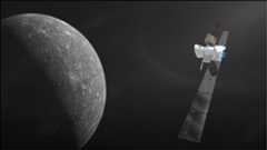 Figure 143: Artist’s impression of BepiColombo in cruise configuration, approaching Mercury. On its 7.2 year journey to the innermost planet, BepiColombo will fly by Earth once, Venus twice and Mercury six times before entering into orbit (image credit — spacecraft: ESA/ATG medialab; Mercury: NASA/JPL)